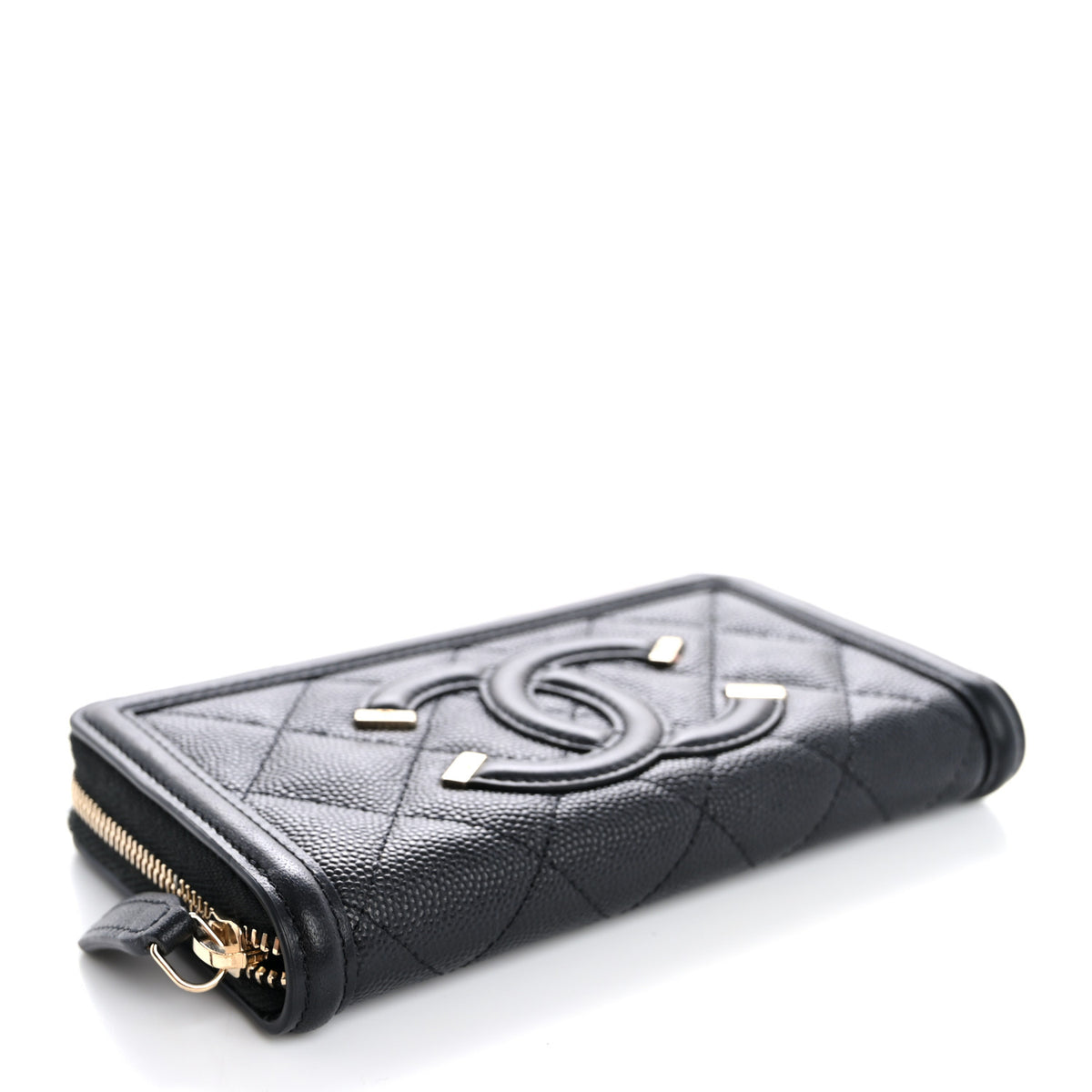 Caviar Quilted Medium Filigree Zip Around Wallet Black