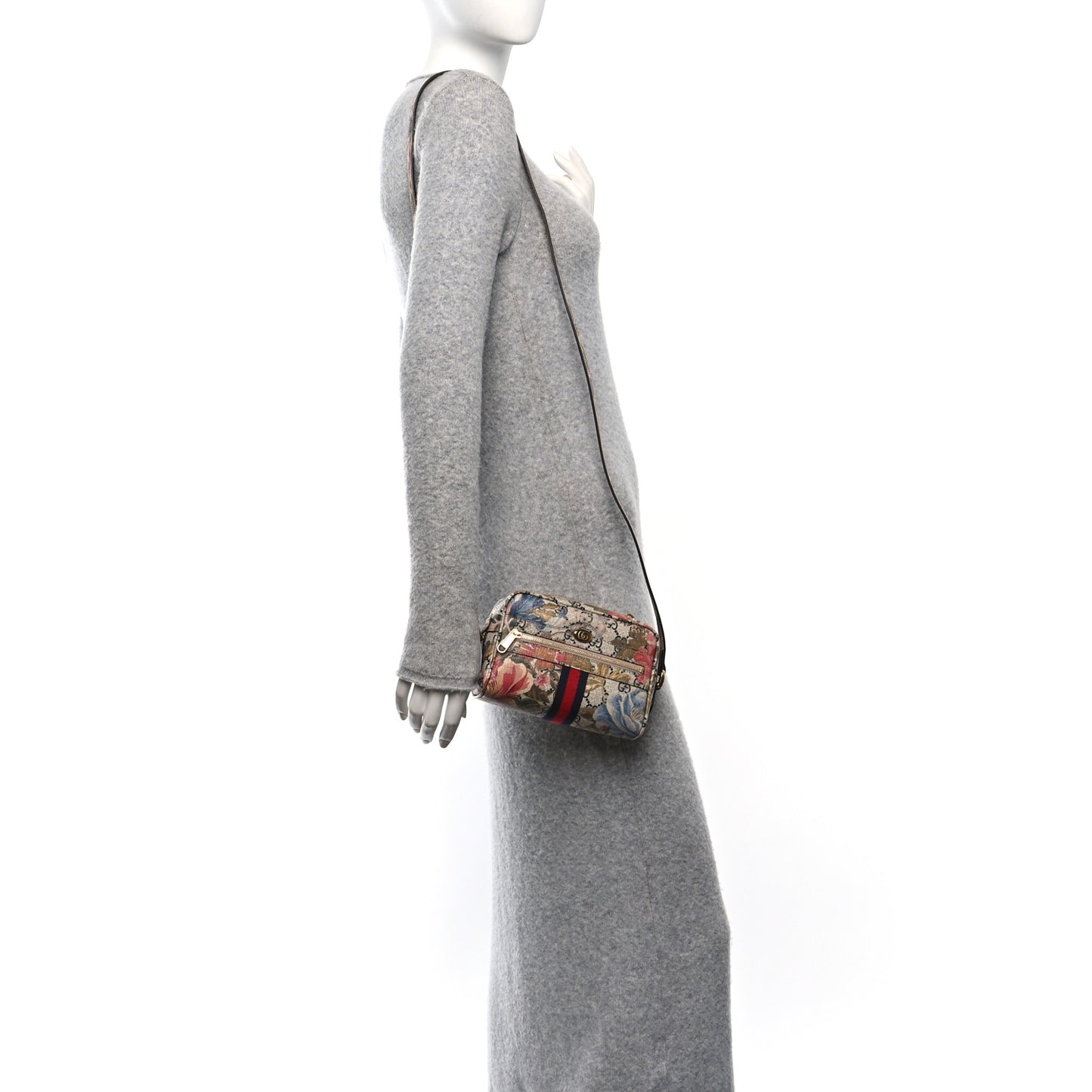GG Supreme Monogram Water Flora Web Mini Ophidia Shoulder Bag Beige White Multicolor