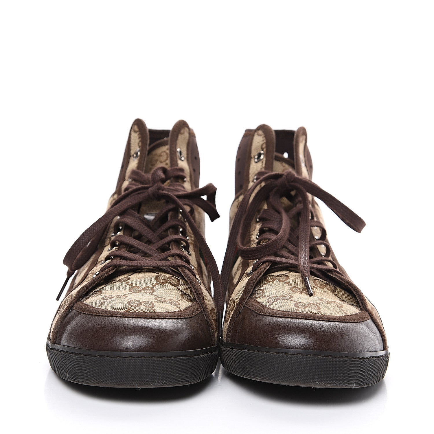 Gucci GG Monogram Web Mens High Top Sneakers 9 Brown 2 of 9