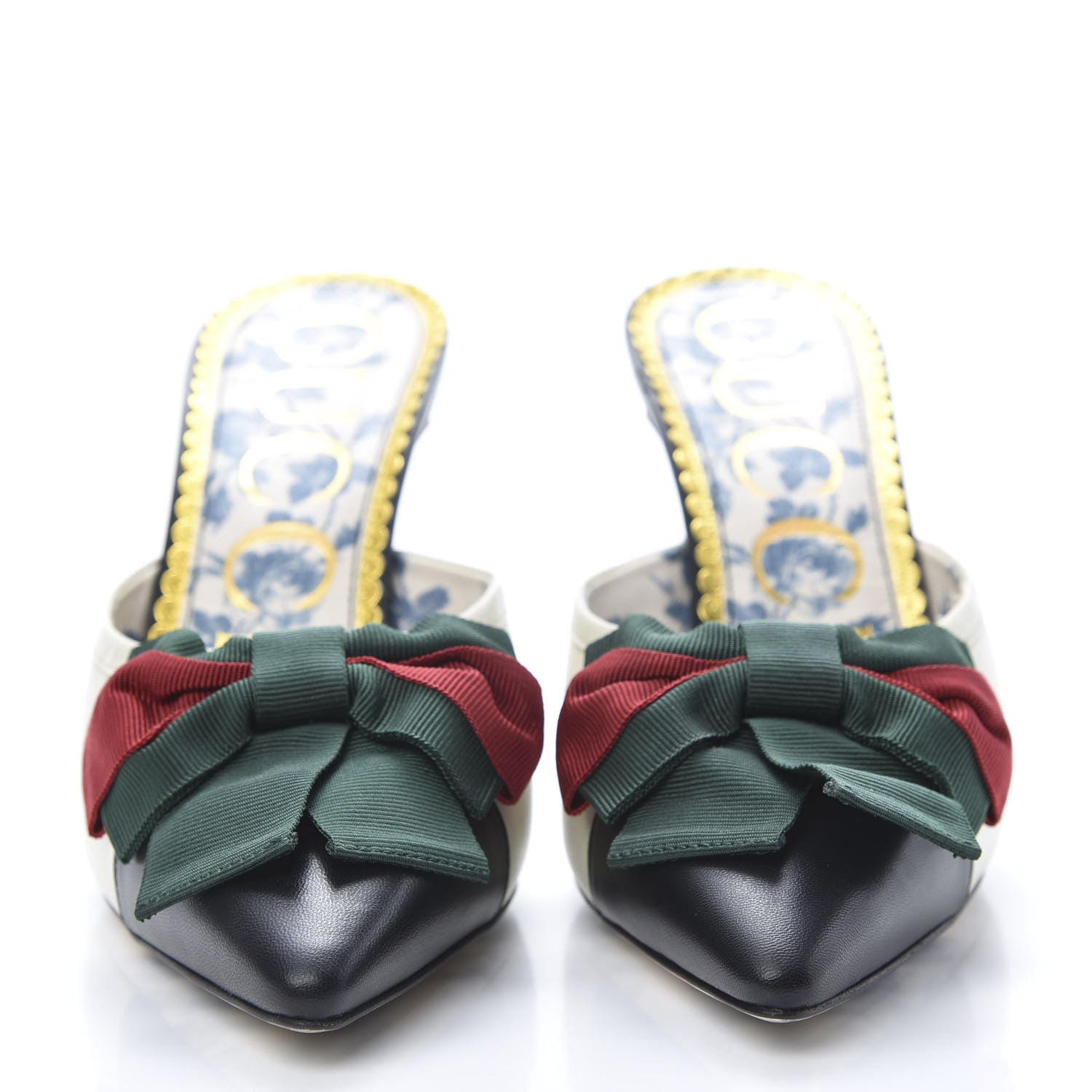 Gucci Malaga Kid Web Bow Mid Heel Mules 36.5 Black Vintage White 2 of 8