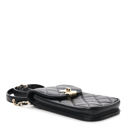 Chanel Lambskin Quilted Phone Chain Clutch Waist Bag Black 4 of 11