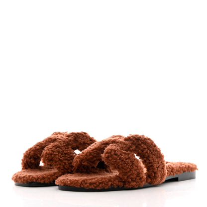 Hermes Woolskin Oran Sandals 38 Cognac 3 of 8
