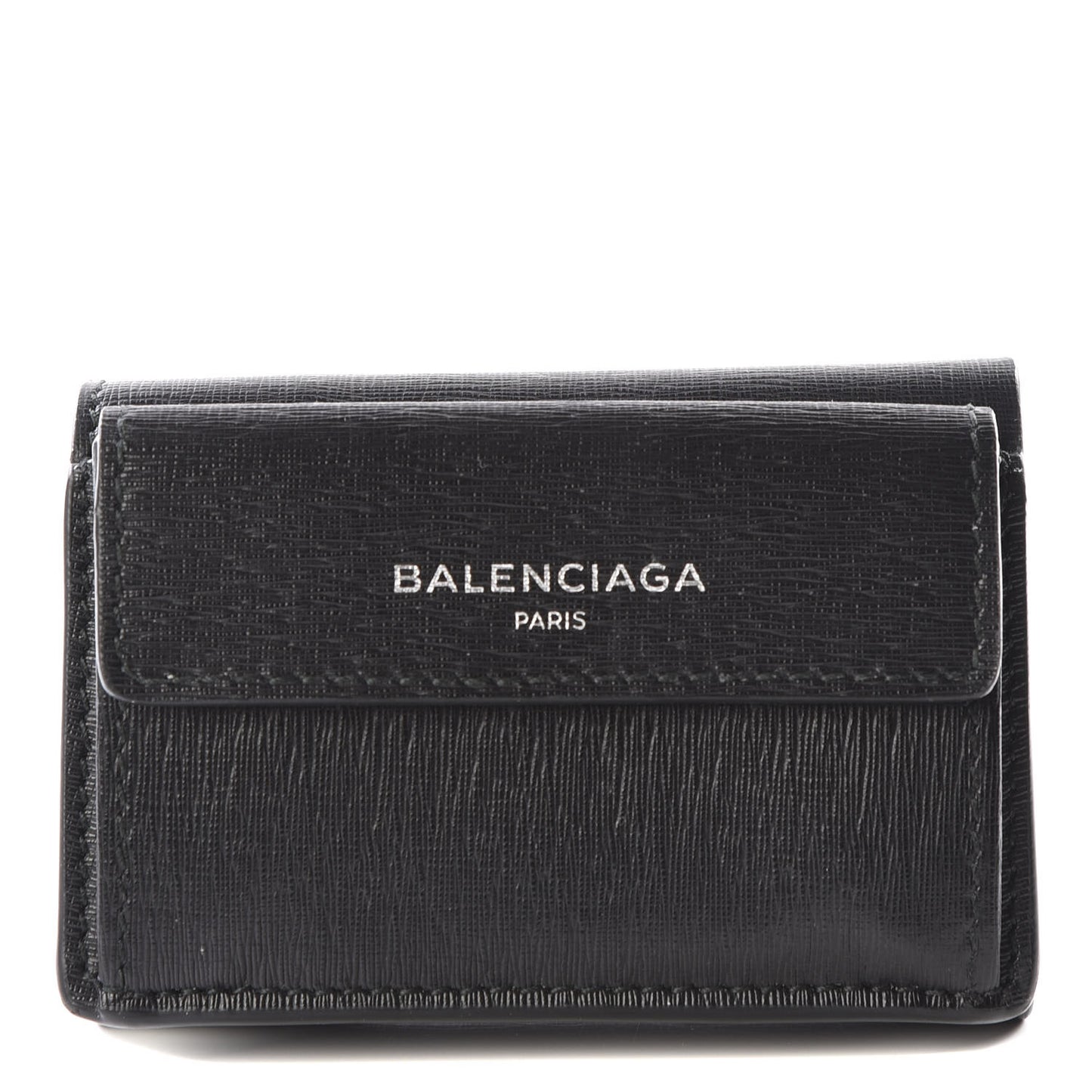 Striped Calfskin Logo Mini Wallet Black
