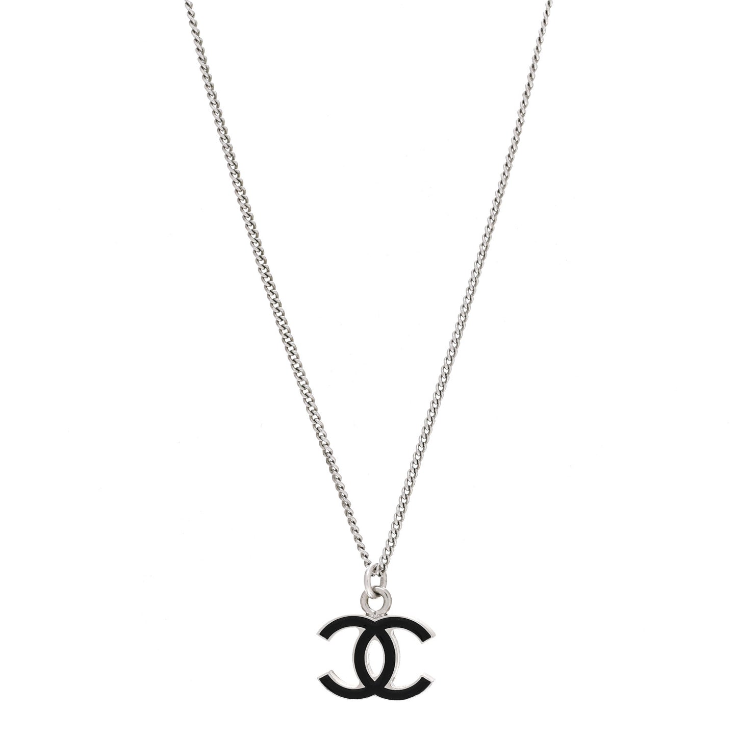 Enamel CC Pendant Necklace Black Silver