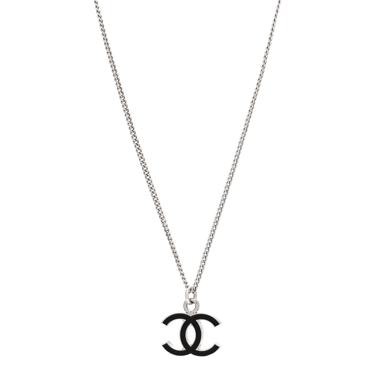 Chanel Enamel CC Pendant Necklace Black Silver 1 of 3