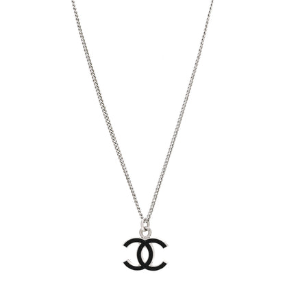 Chanel Enamel CC Pendant Necklace Black Silver 1 of 3