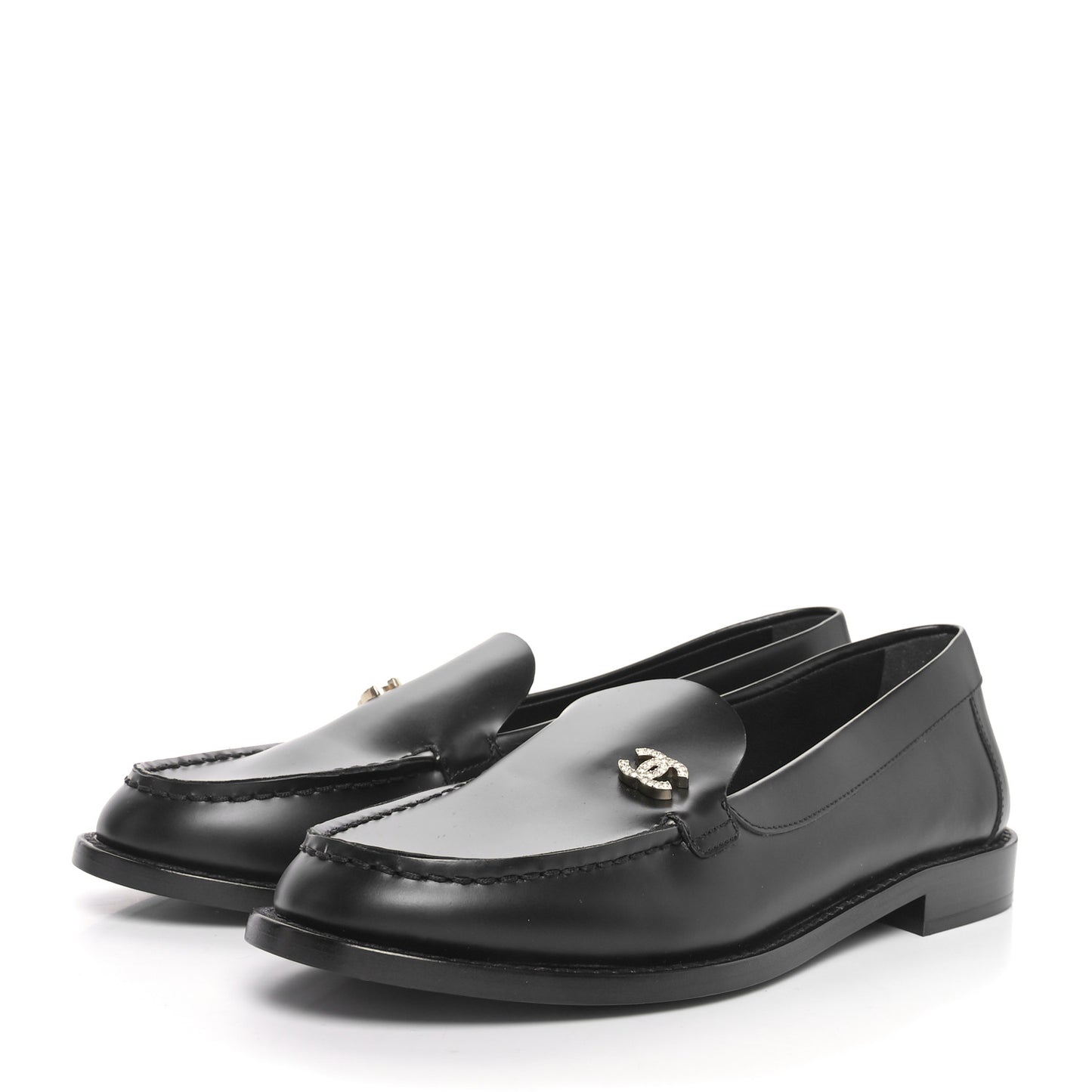 Calfskin Crystal CC Mocassin Loafers 37 Black