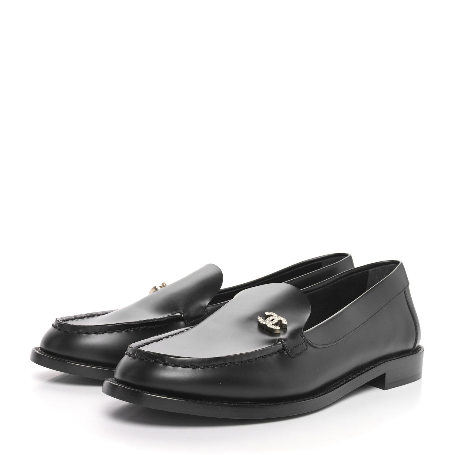 Chanel Calfskin Crystal CC Mocassin Loafers 37 Black 4 of 9