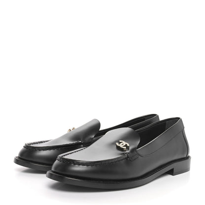Chanel Calfskin Crystal CC Mocassin Loafers 37 Black 4 of 9