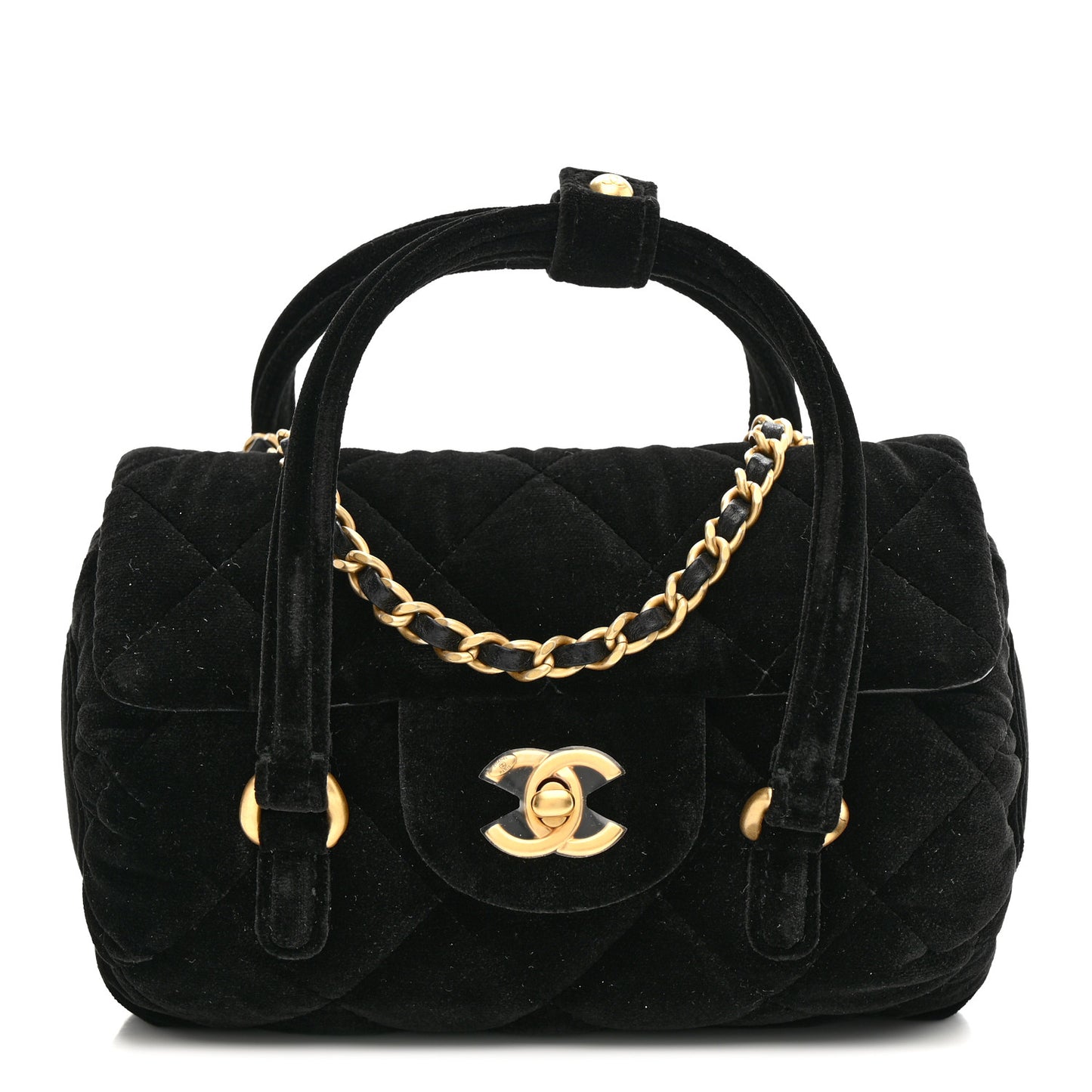 Velvet Quilted Mini Top Handle Flap Black
