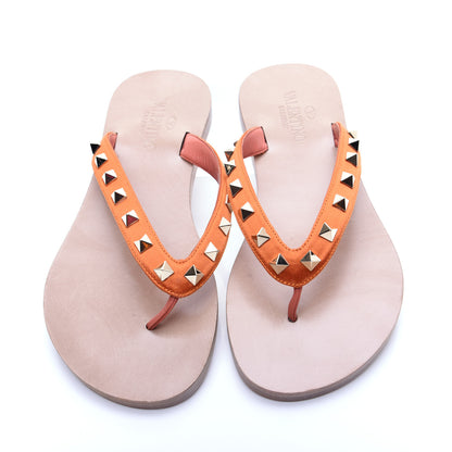 Valentino Garavani Satin Calfskin Rockstud Thong Sandals 36 Orange 8 of 11