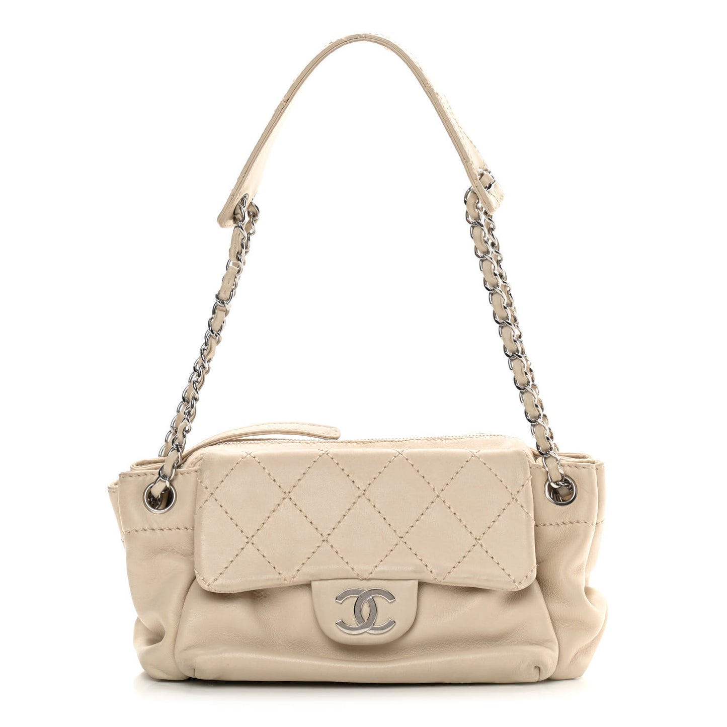 Lambskin Quilted Bowler Flap Shoulder Bag White