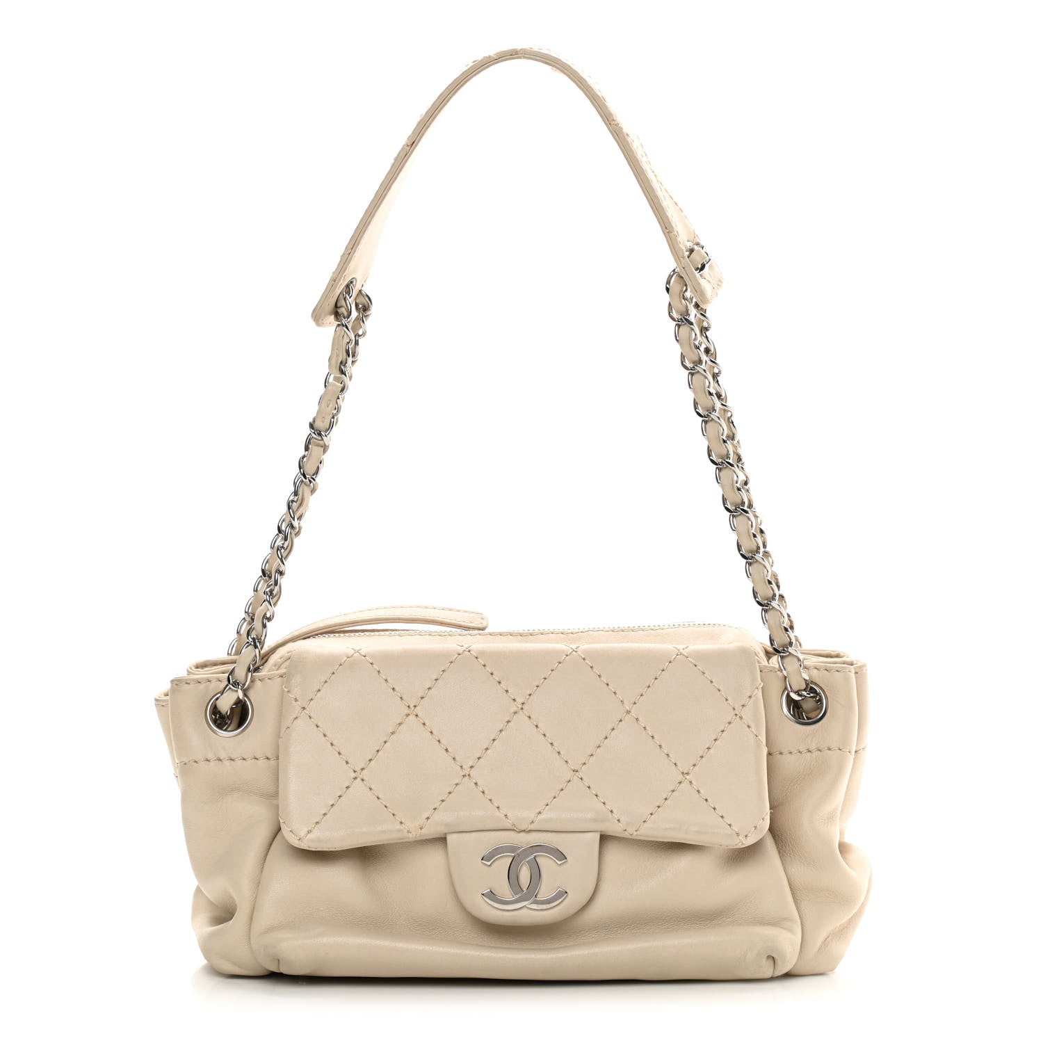 Chanel Lambskin Quilted Bowler Flap Shoulder Bag White 1 of 19