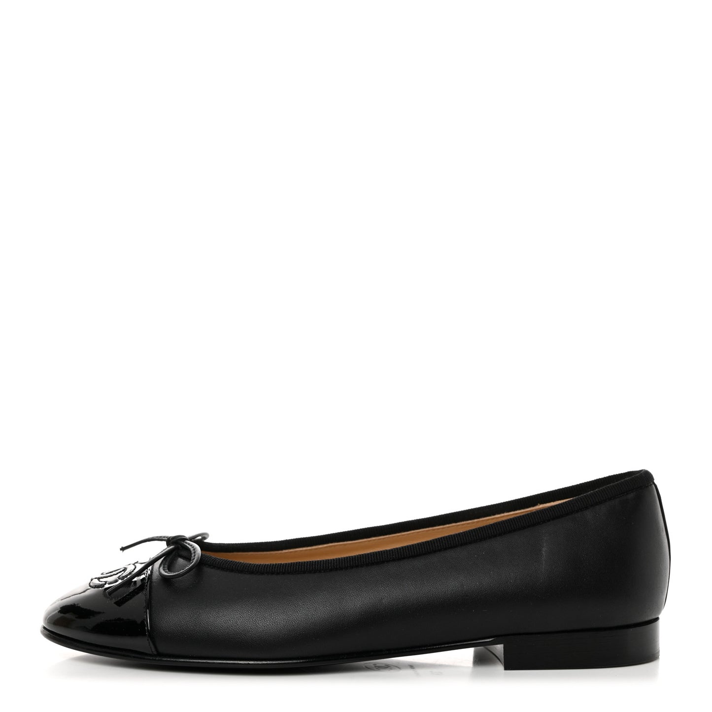 Lambskin Patent Cap Toe Ballerina Flats 37 Black