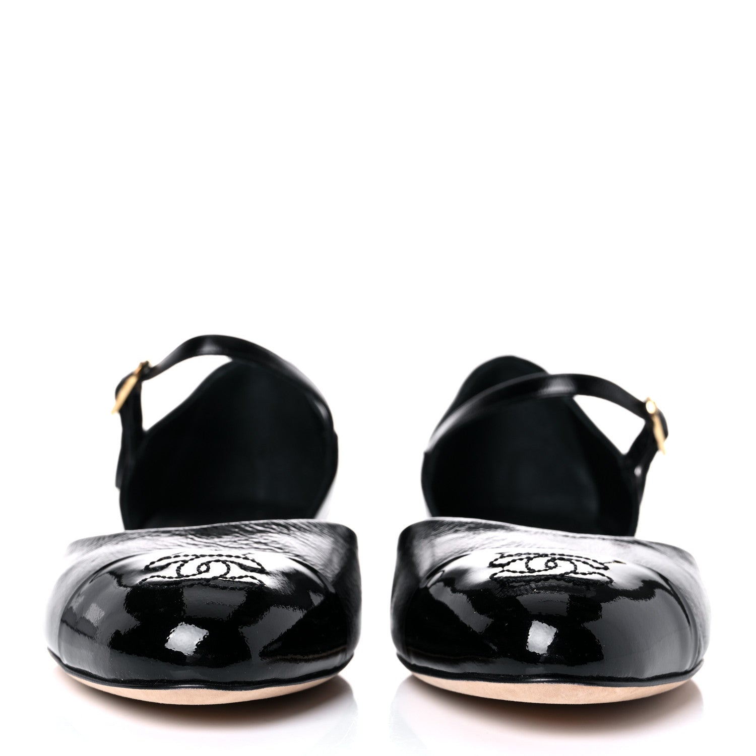 Chanel Glazed Calfskin Patent Cap Toe CC Mary Jane Flats 36.5 Black 2 of 10