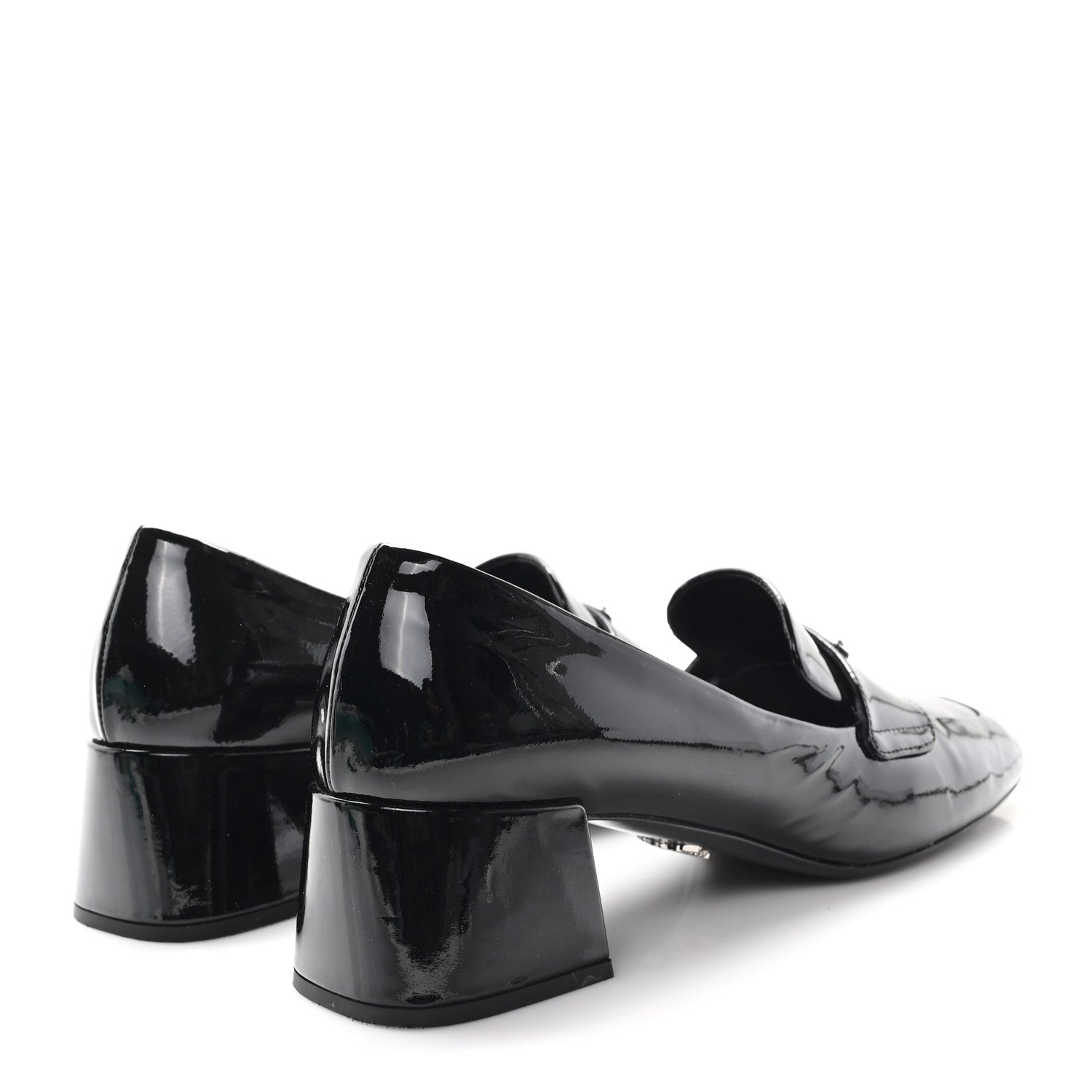 Prada Vernice Metal Triangle Logo 45mm Loafer Pumps 38.5 Black 5 of 10