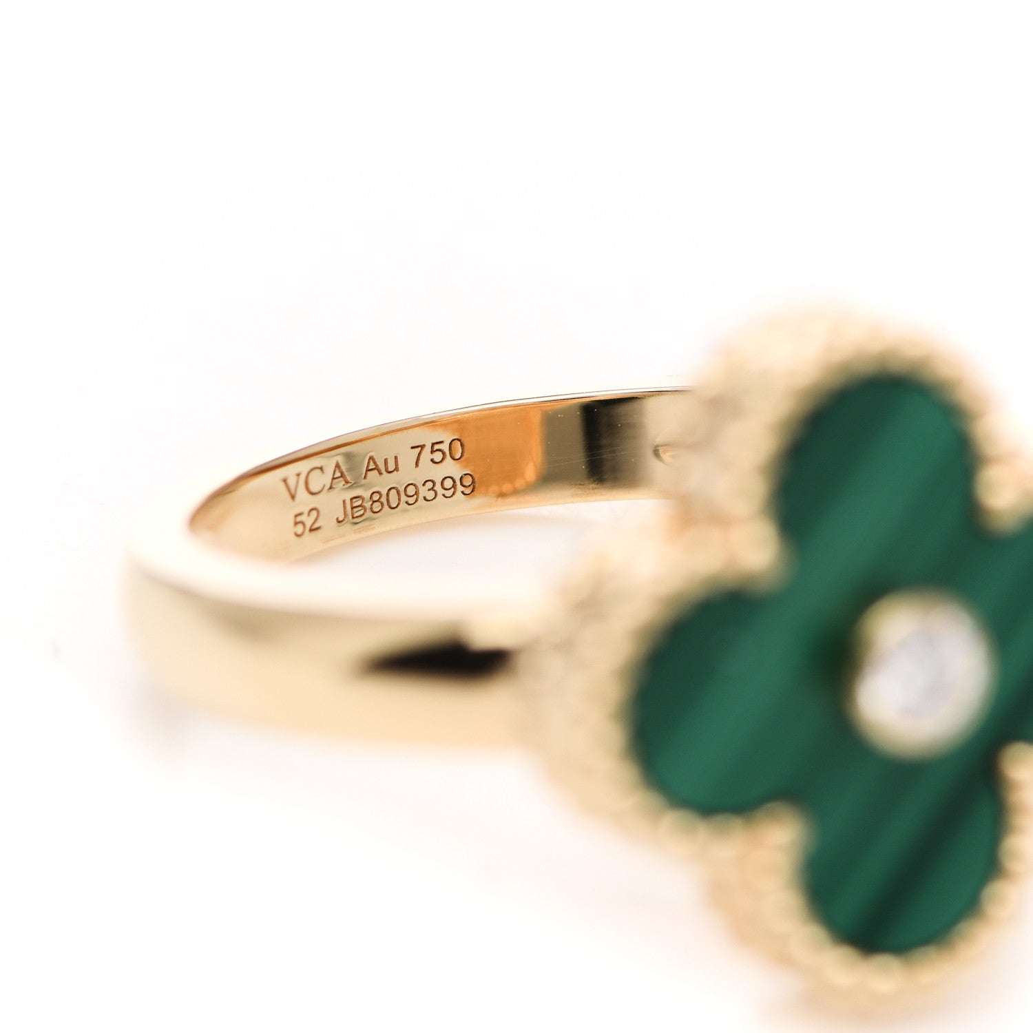 Van Cleef & Arpels 18K Yellow Gold Diamond Malachite Vintage Alhambra Ring 52 6 5 of 6