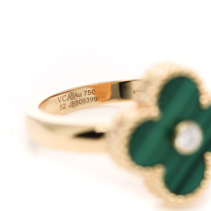 Van Cleef & Arpels 18K Yellow Gold Diamond Malachite Vintage Alhambra Ring 52 6 5 of 6