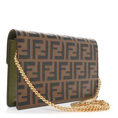 Fendi Vitello Cruise F is Fendi Bi-Color FF 1974 Embossed Medium Envelope Wallet On Chain Asparago Maya 3 of 11