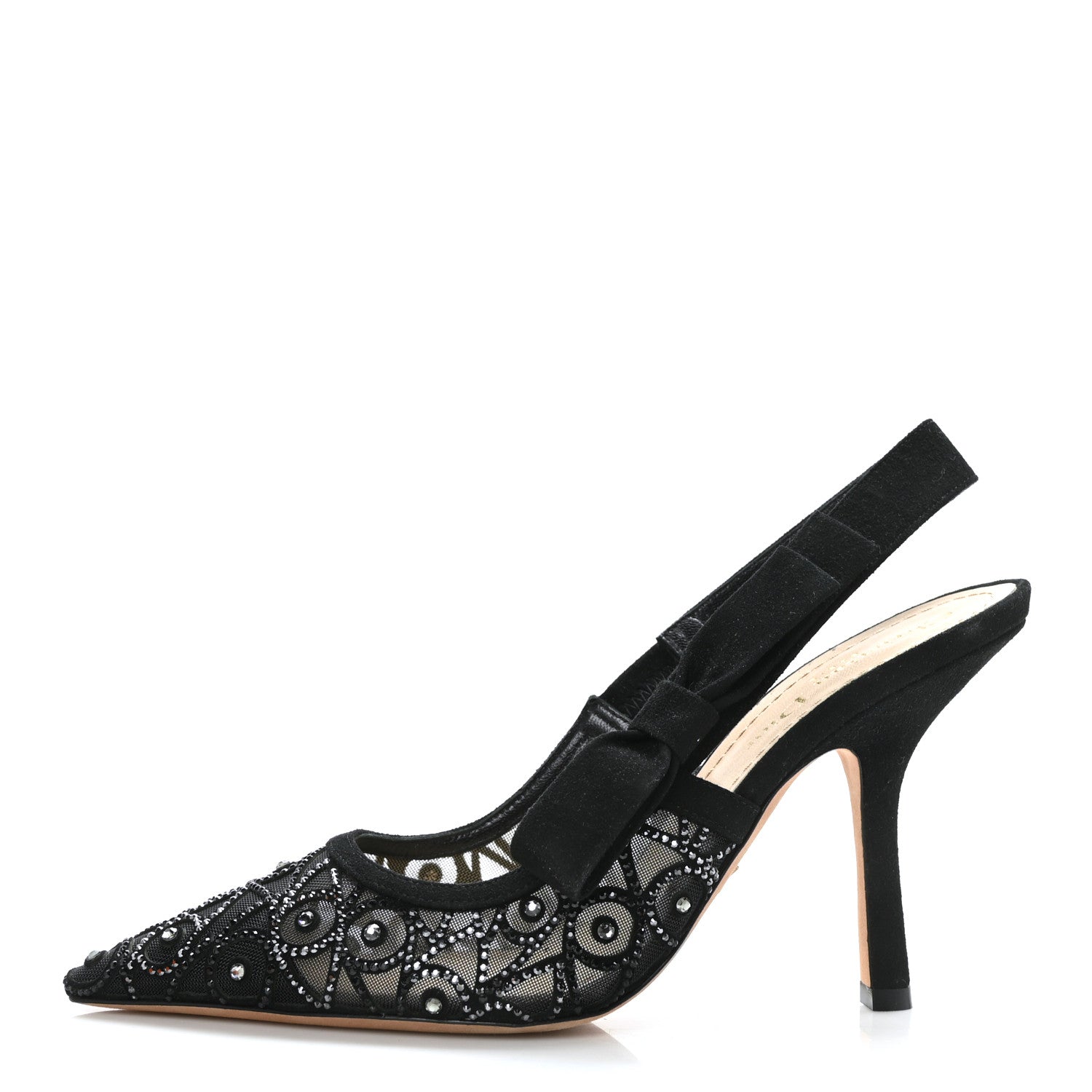 Christian Dior Mesh Crystal Lambskin Ribbon J'Adior Slingback 100mm Pumps Black 1 of 8