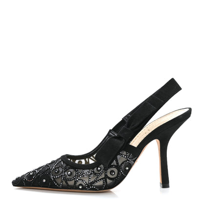Christian Dior Mesh Crystal Lambskin Ribbon J'Adior Slingback 100mm Pumps Black 1 of 8