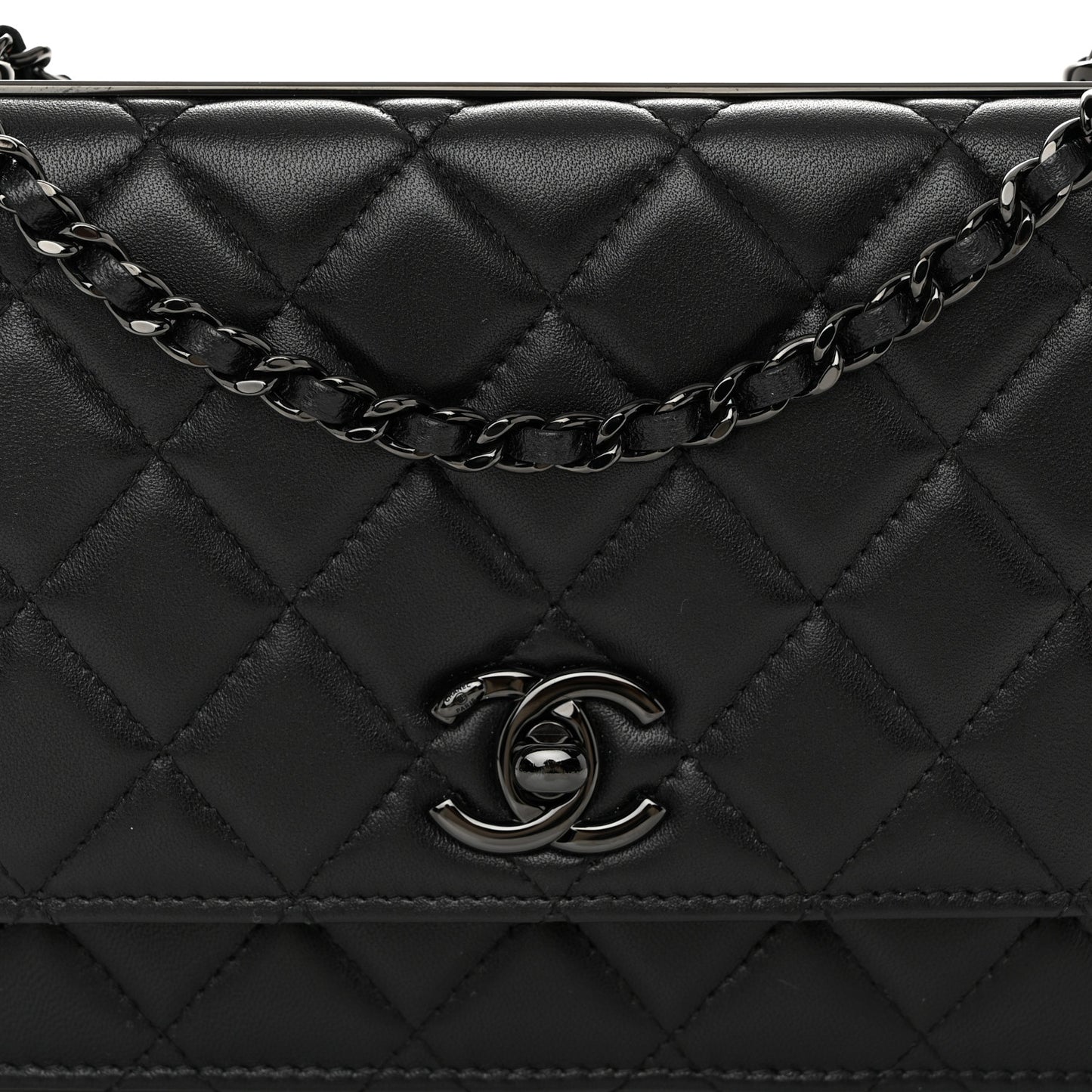 Lambskin Quilted Trendy CC Wallet On Chain WOC So Black