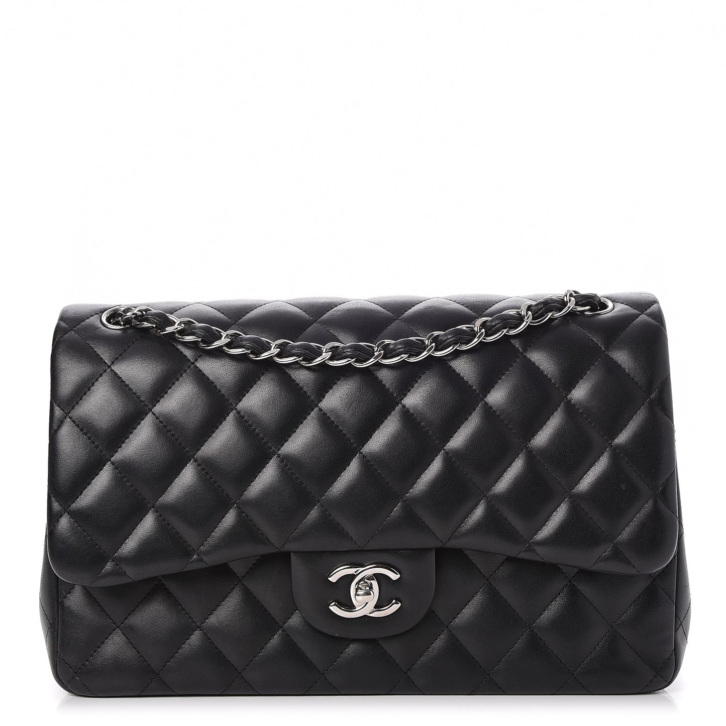 Lambskin Quilted Jumbo Double Flap Black