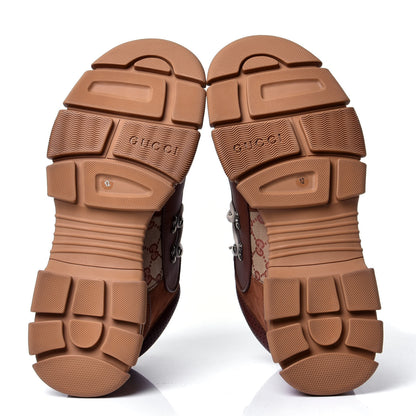 Gucci X SEGA Suede Calfskin GG Monogram Mens Flashtrek Sneakers 12 New Cuir Beige Ruggine 5 of 6