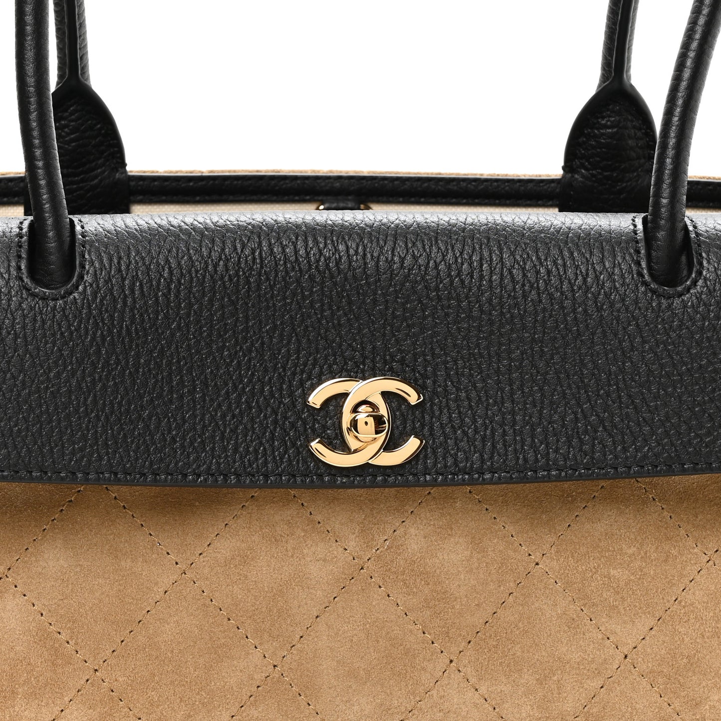 Grained Calfskin Suede Urban Essentials Small Shopping Bag Dark Beige Black