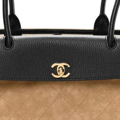 Chanel Grained Calfskin Suede Urban Essentials Small Shopping Bag Dark Beige Black 8 of 11