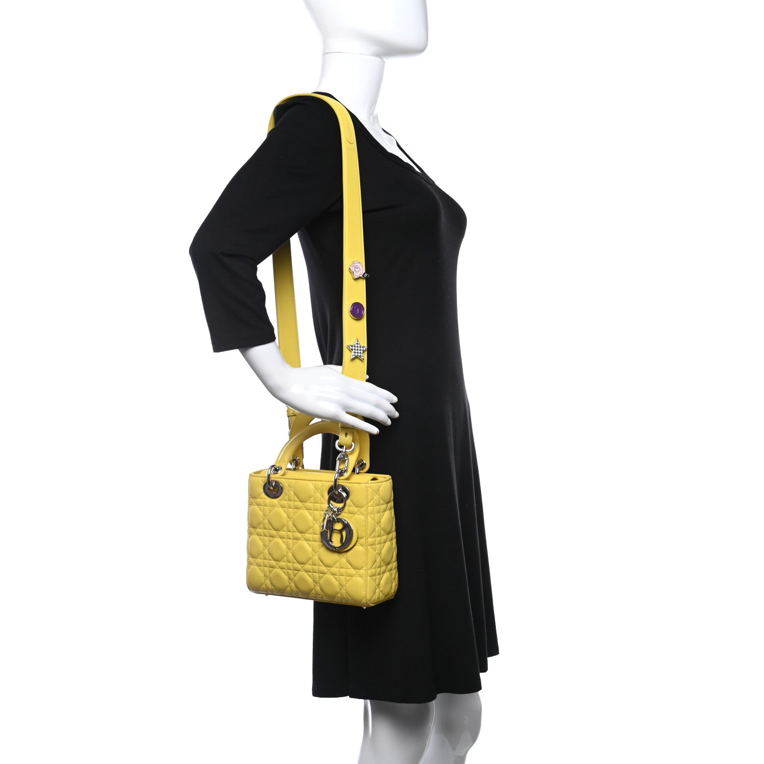 Christian Dior Lambskin Cannage Small Lucky Badges My Lady Dior Yellow 3 of 10