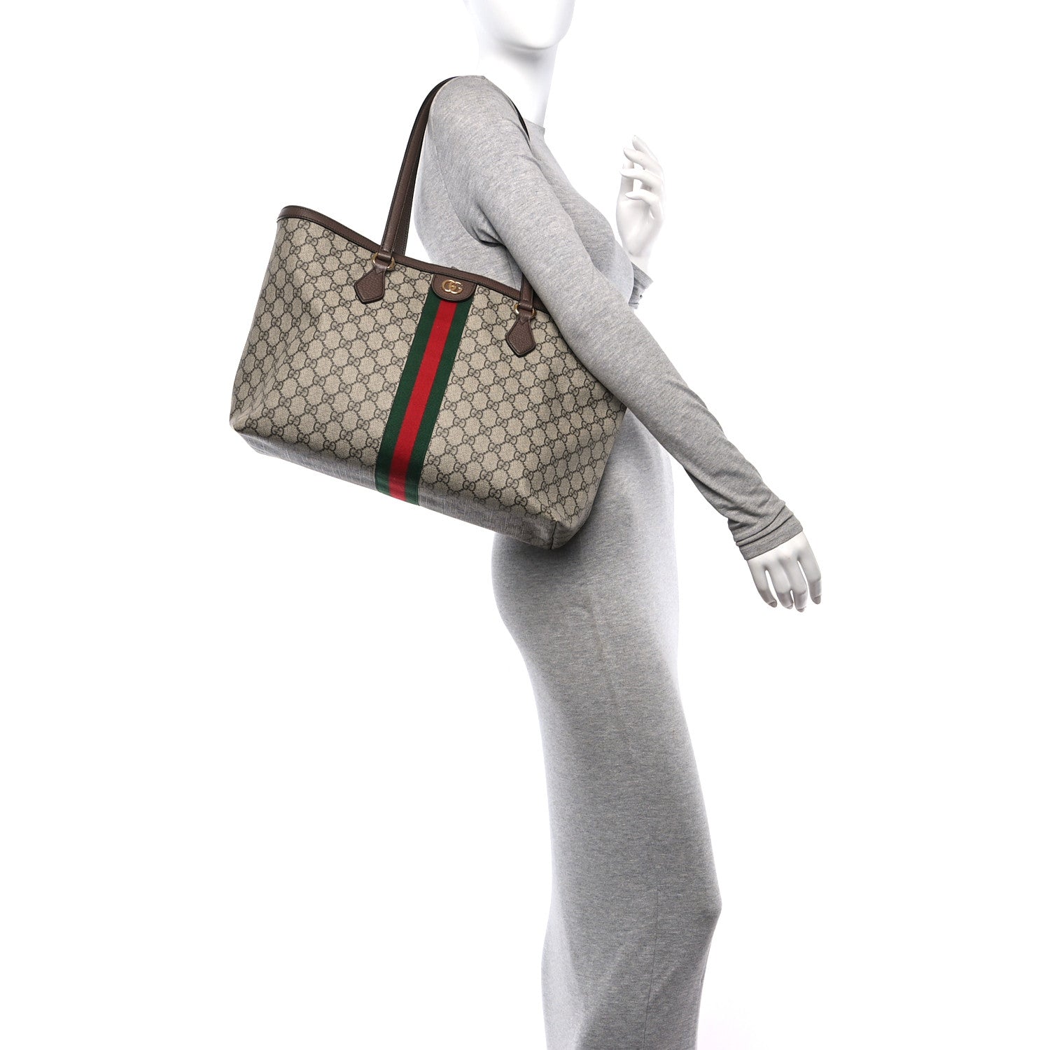 Gucci GG Supreme Monogram Textured Calfskin Web Medium Ophidia Shopping Tote Beige Ebony New Acero 2 of 10