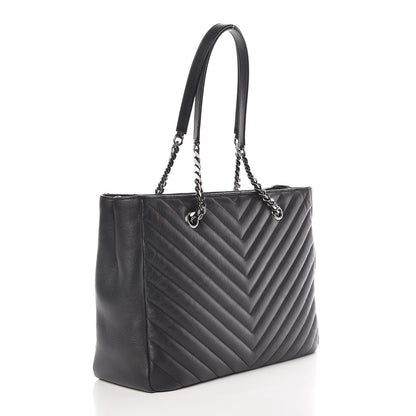Saint Laurent Sheepskin Matelasse Chevron Large Monogram Shopping Bag Black 3 of 9