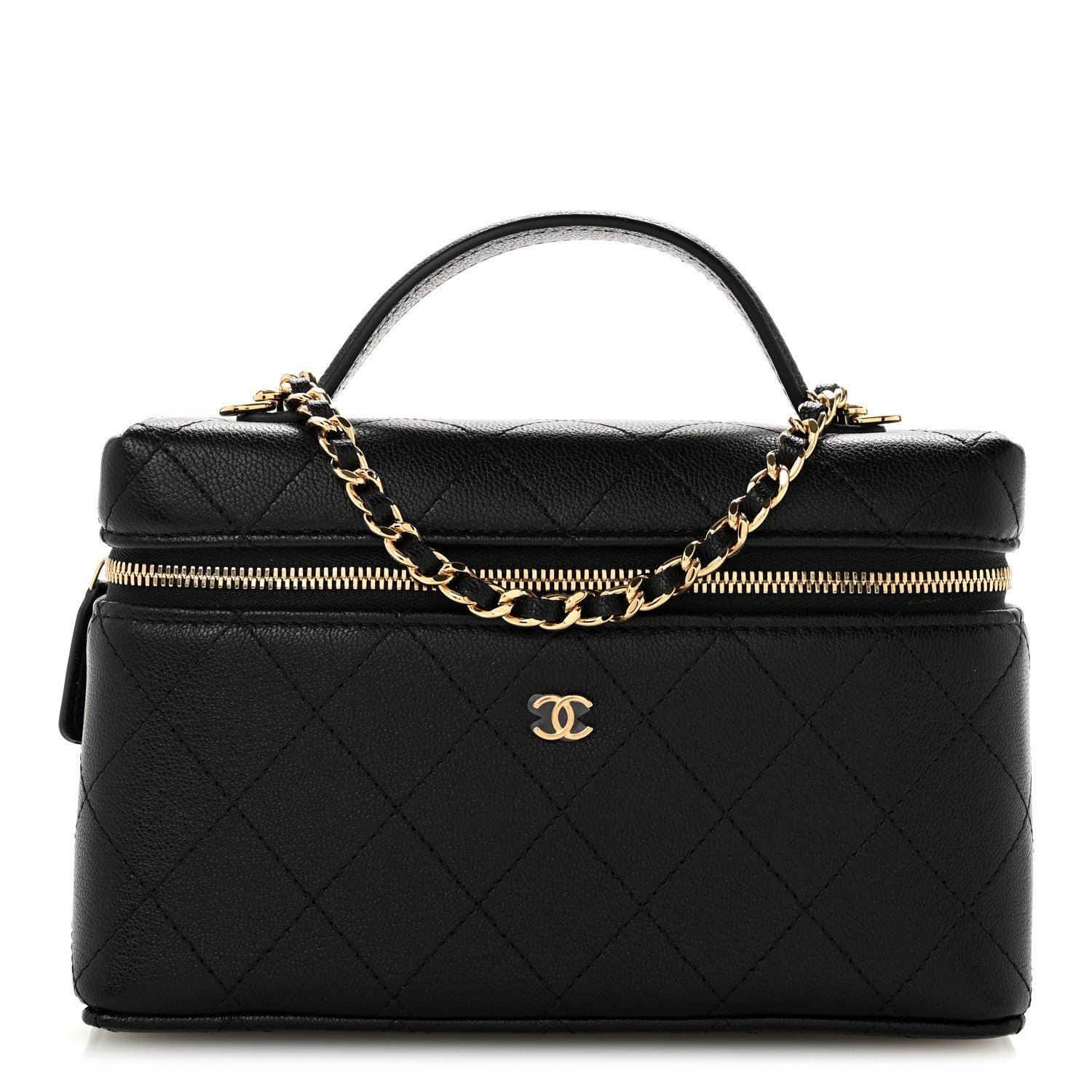 Chanel Goatskin Quilted Top Handle Slim Vanity With Chain Black 1 of 11
