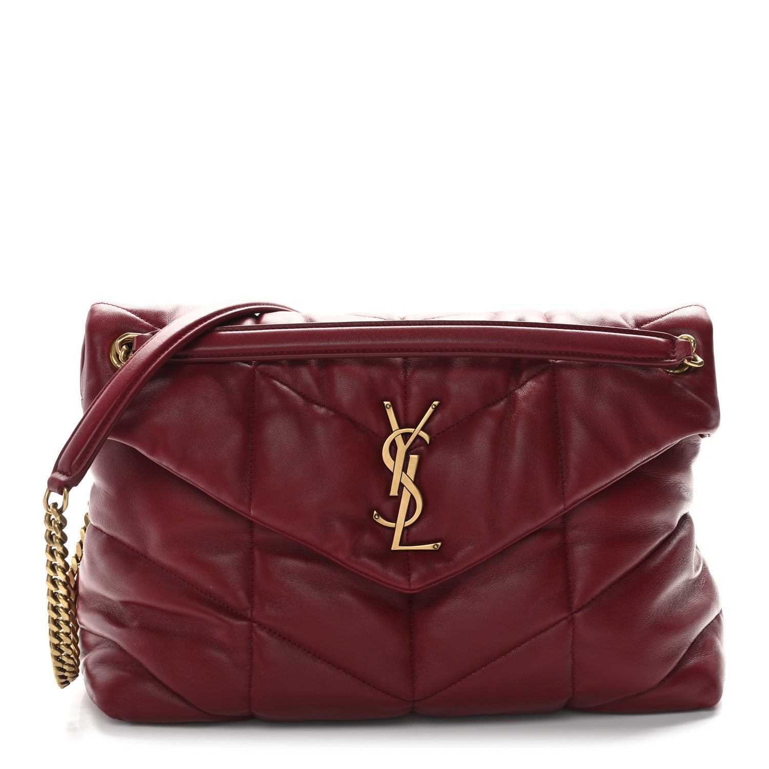 Saint Laurent Lambskin Quilted Medium Loulou Puffer Monogram Chain Satchel Opyum Red 1 of 10