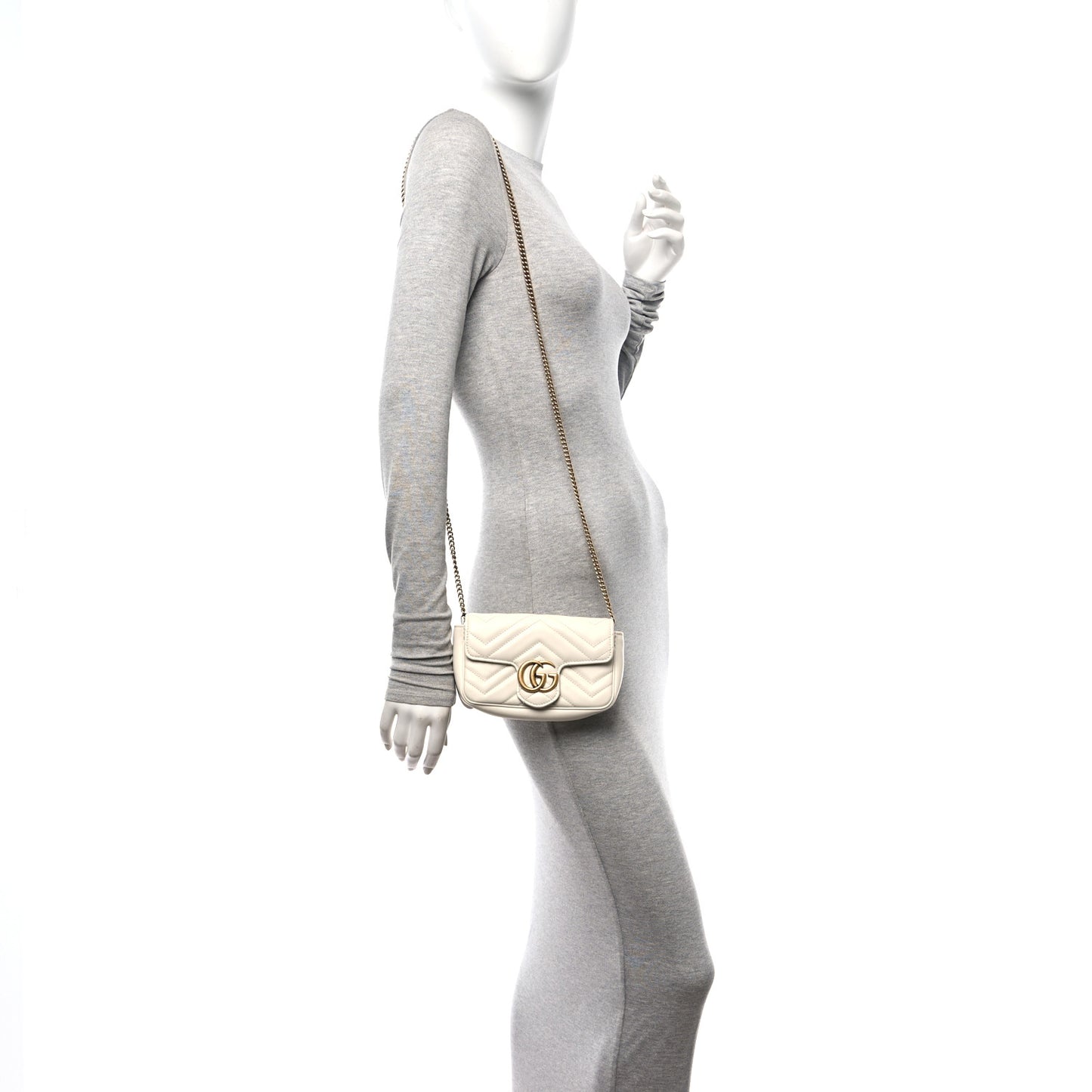 Calfskin Matelasse Super Mini GG Marmont Shoulder Bag White