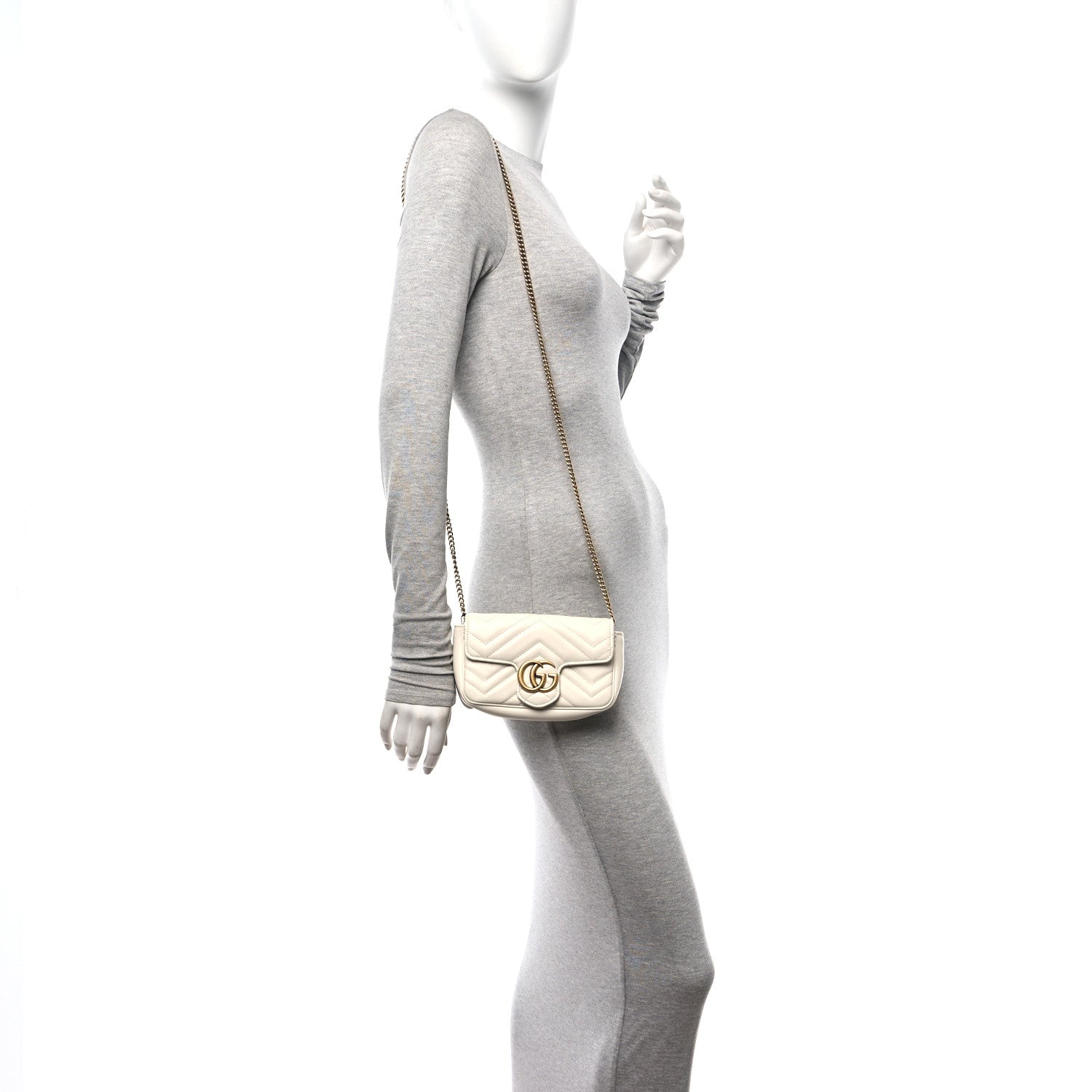 Gucci Calfskin Matelasse Super Mini GG Marmont Shoulder Bag White 2 of 10