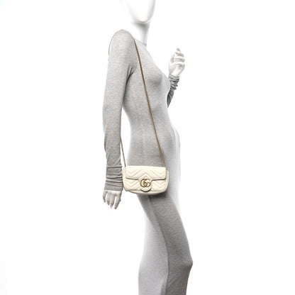 Gucci Calfskin Matelasse Super Mini GG Marmont Shoulder Bag White 2 of 10