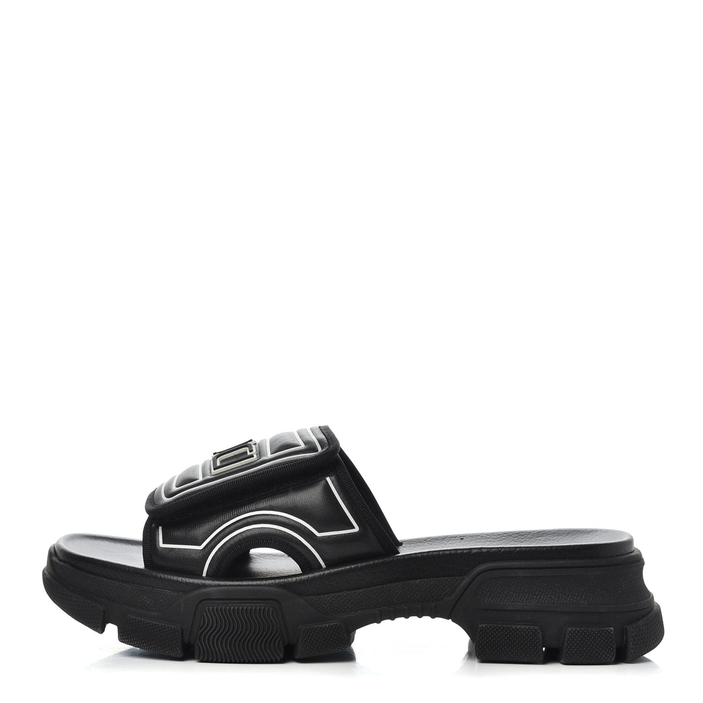 Nappa Grosgrain Logo Mens Velcro Chunky Slide Sandals 6 Black