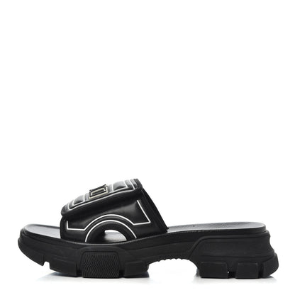 Gucci Nappa Grosgrain Logo Mens Velcro Chunky Slide Sandals 6 Black 1 of 12