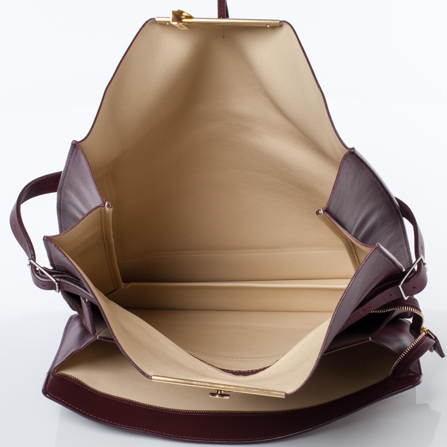 Celine Calfskin Medium Clasp Shoulder Bag Wine 7 of 9