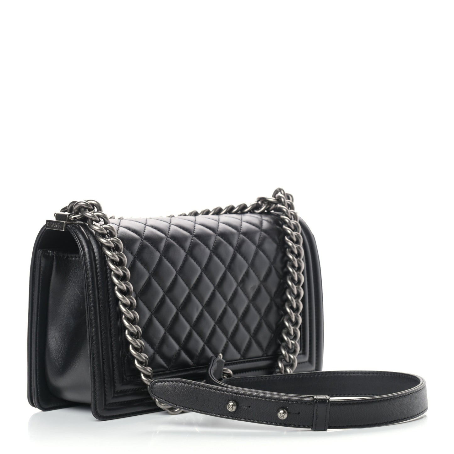 Lambskin Quilted Medium Boy Flap Black
