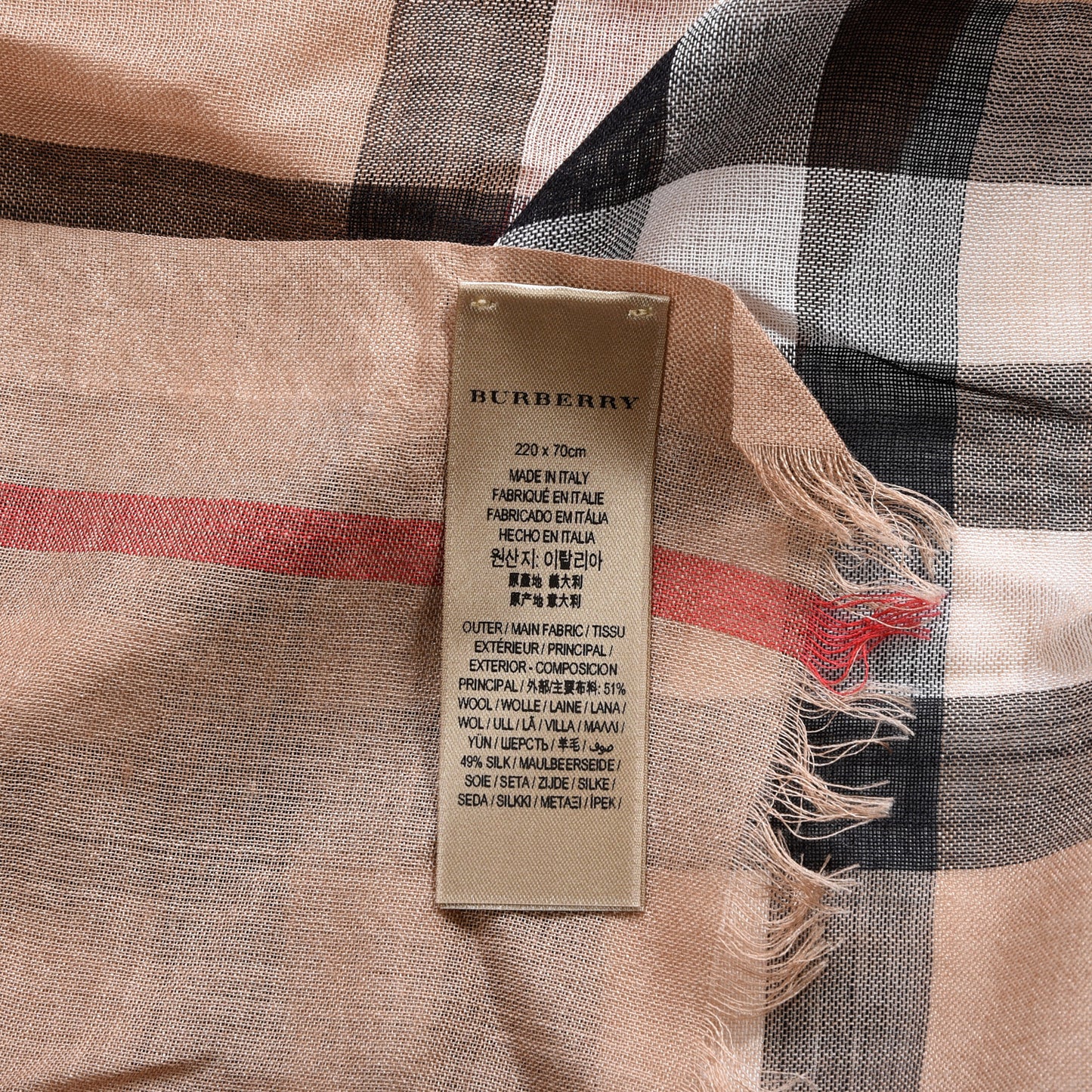 Wool Silk Gauze Giant Check Lightweight Scarf Camel