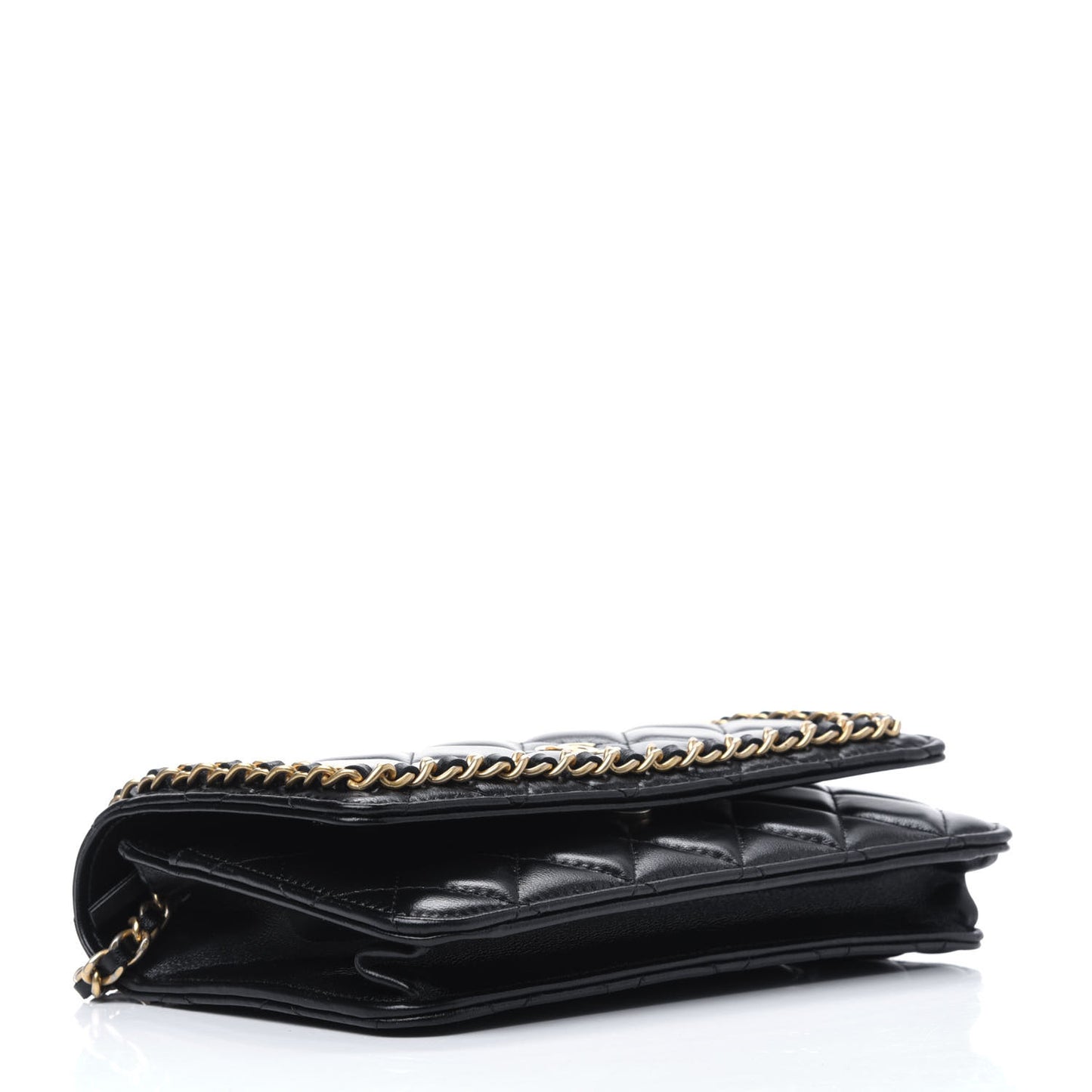 Lambskin Quilted Chain Around Wallet On Chain WOC Black