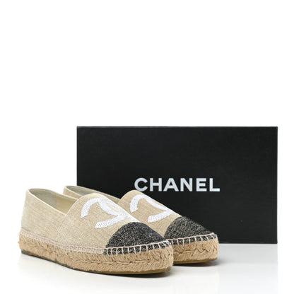 Chanel Toile Sequin CC Espadrilles 37 Beige Black 9 of 9