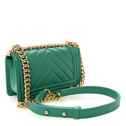 Chanel Calfskin Chevron Quilted Small Boy Flap Green 3 of 10