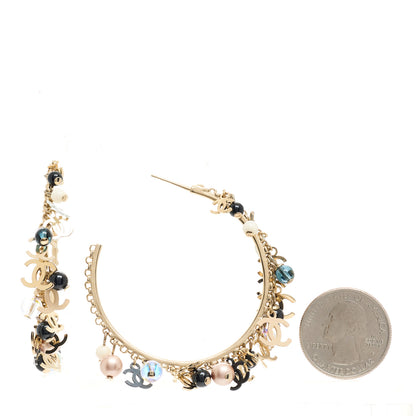 Chanel Crystal Bead CC Charm Hoop Earrings Gold Black Pink White 2 of 4