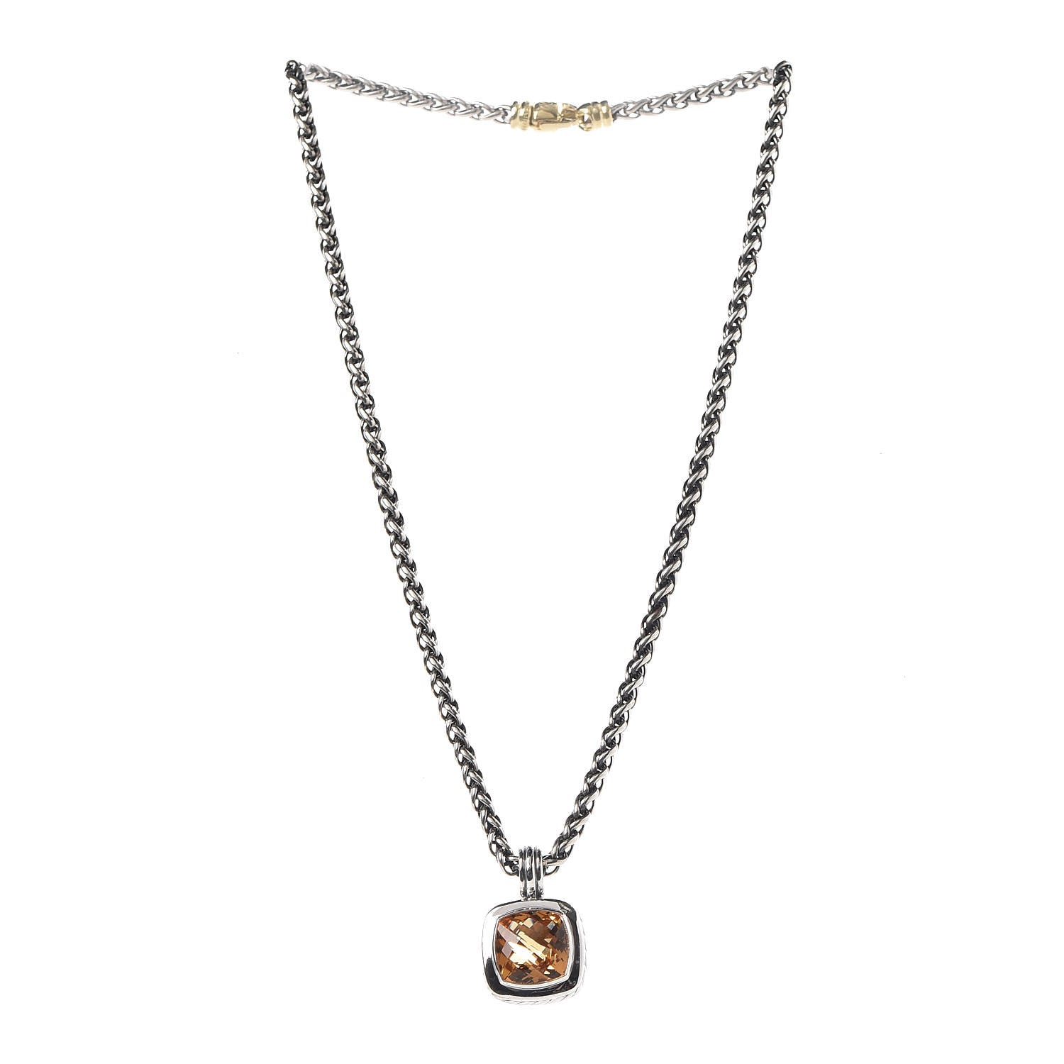David Yurman Sterling Silver 18K Yellow Gold Citrine Albion Pendant Wheat Chain Necklace 3 of 6