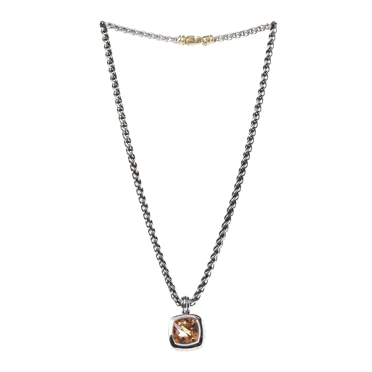 Sterling Silver 18K Yellow Gold Citrine 14mm Albion Wheat Chain Pendant Necklace