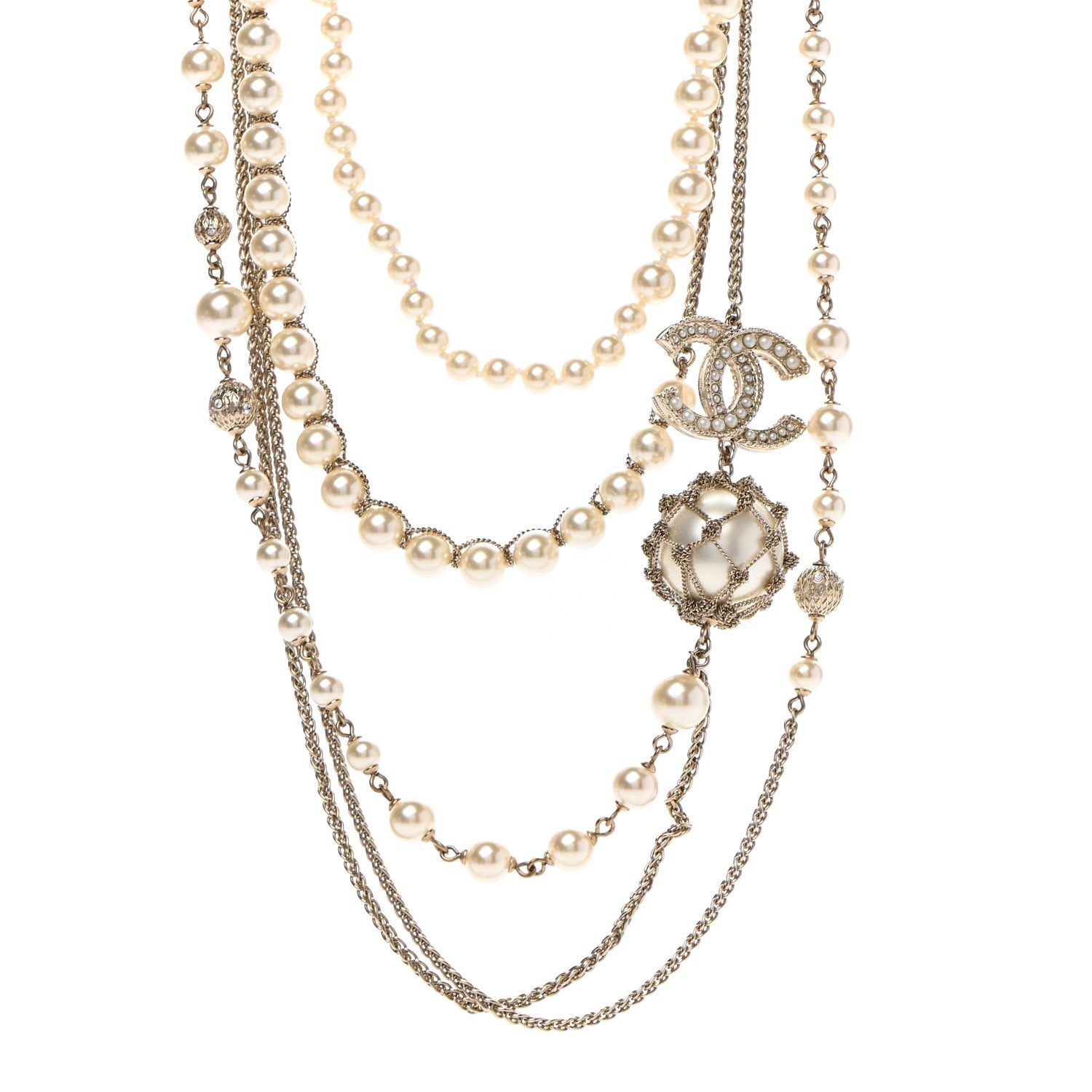 Chanel Pearl Chain CC Long Multistrand Necklace Gold 1 of 7
